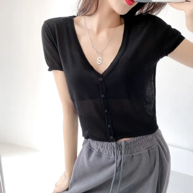 Loose Solid Color Small Air Conditioning Sun Protection Clothing Black - Shop at LoveMi