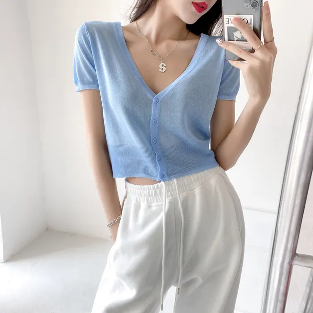 Loose Solid Color Small Air Conditioning Sun Protection Clothing Blue - Shop at LoveMi