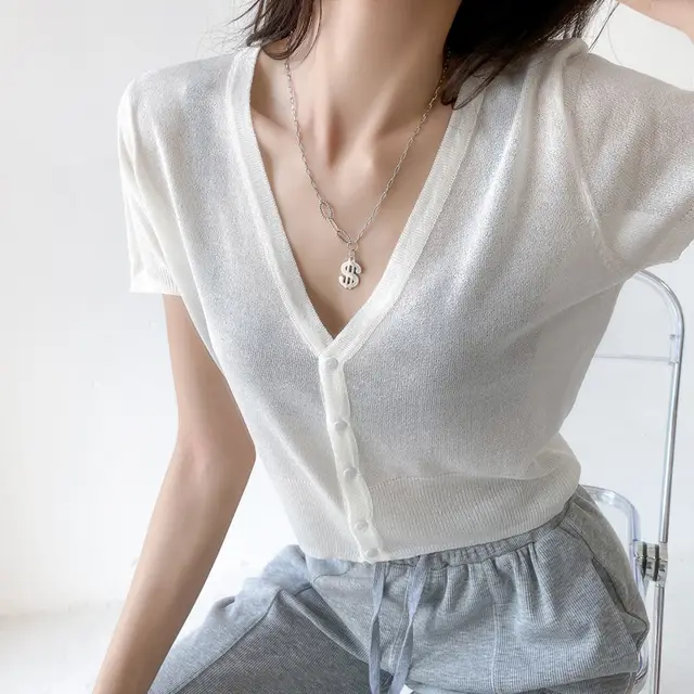 Loose Solid Color Small Air Conditioning Sun Protection Clothing White - Shop at LoveMi