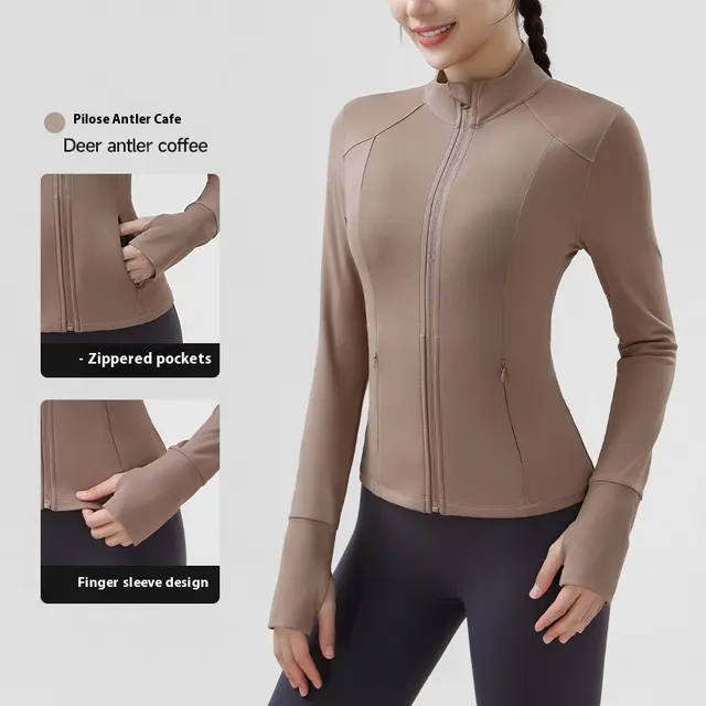 Autumn Outdoor Yoga Clothes Sports Coat For Women Wt245 Deerhorn Coffee - Shop at LoveMi