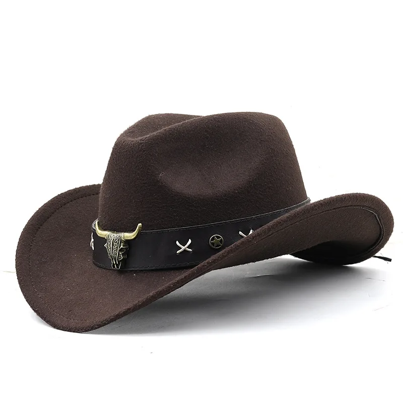 Ethnic Style Cow Standard Western Denim Top Hat Rolled Brim Retro M56To58Cm - Shop at LoveMi