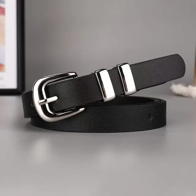 Niche Design Thin Belt Women's Simple Black Double Silver Buckle - Shop at LoveMi
