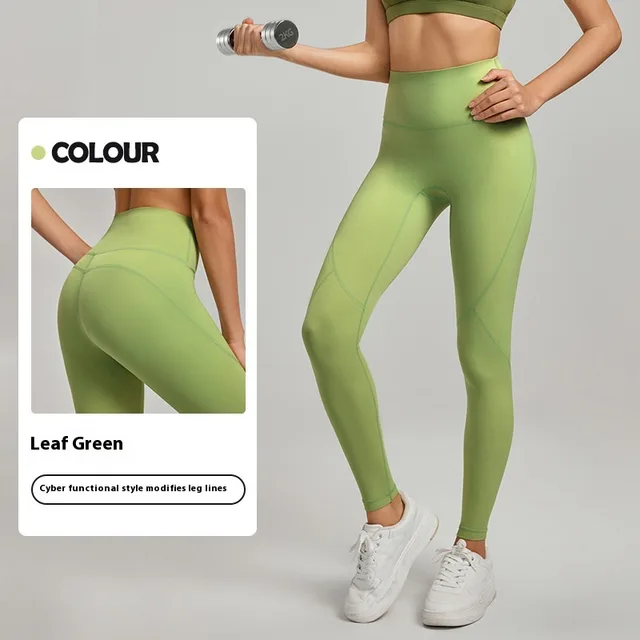 Line Contrast Color Yoga Pants Outdoor Mountaineering 7A Antibacterial Hip Lifting Leaf Green - Shop at LoveMi