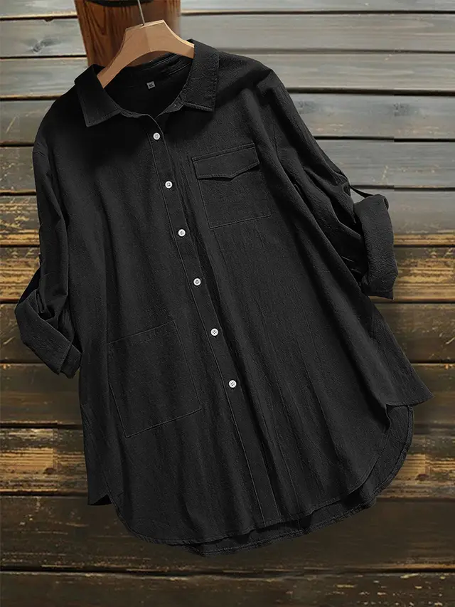 Women's Loose Long Sleeve Button Shirt Black - Shop at LoveMi