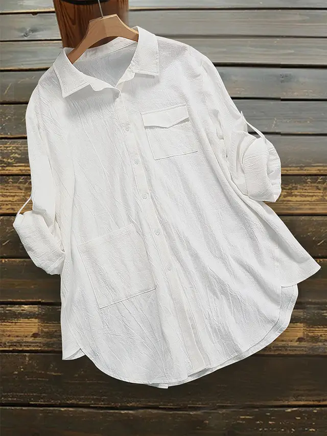 Women's Loose Long Sleeve Button Shirt White - Shop at LoveMi