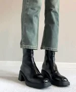 Versatile Simple Round Head Chunky Heel Ankle Boots - Black