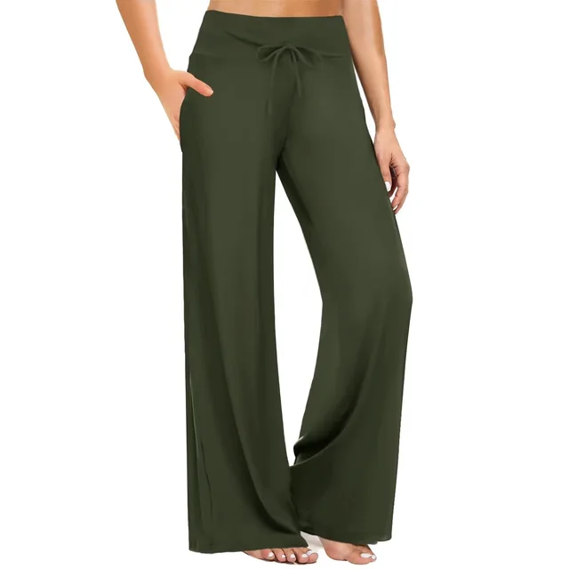 Women's Pajama Printed Wide leg Pants High Waist Army Green - Shop at LoveMi