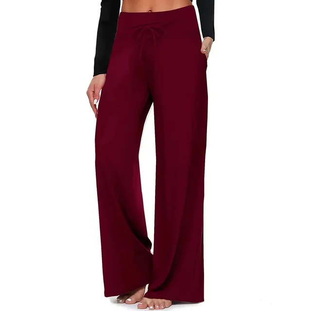 Women's Pajama Printed Wide leg Pants High Waist Wine Red - Shop at LoveMi
