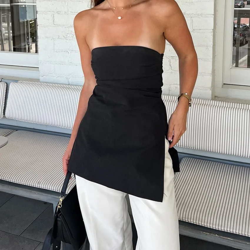Fashion Tube Top Vest Design Sense Irregular Top - Black - View 1