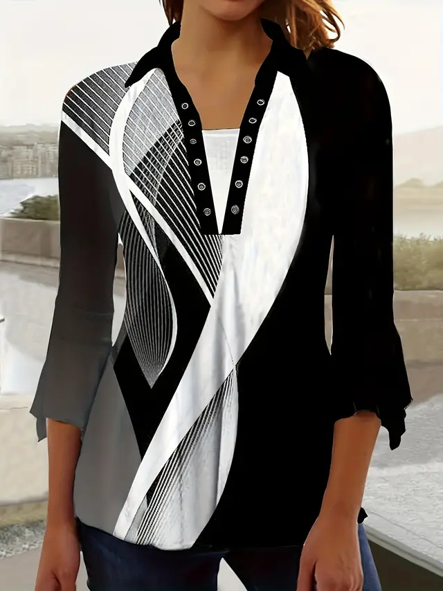 Printing Lapel Top Irregular Sleeve T shirt 4Color - Shop at LoveMi