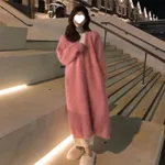 Mink-like Wool Cardigan Loose Size Thickened Mid-length Idle Style Knitted Coat - Pink Long 105Cm