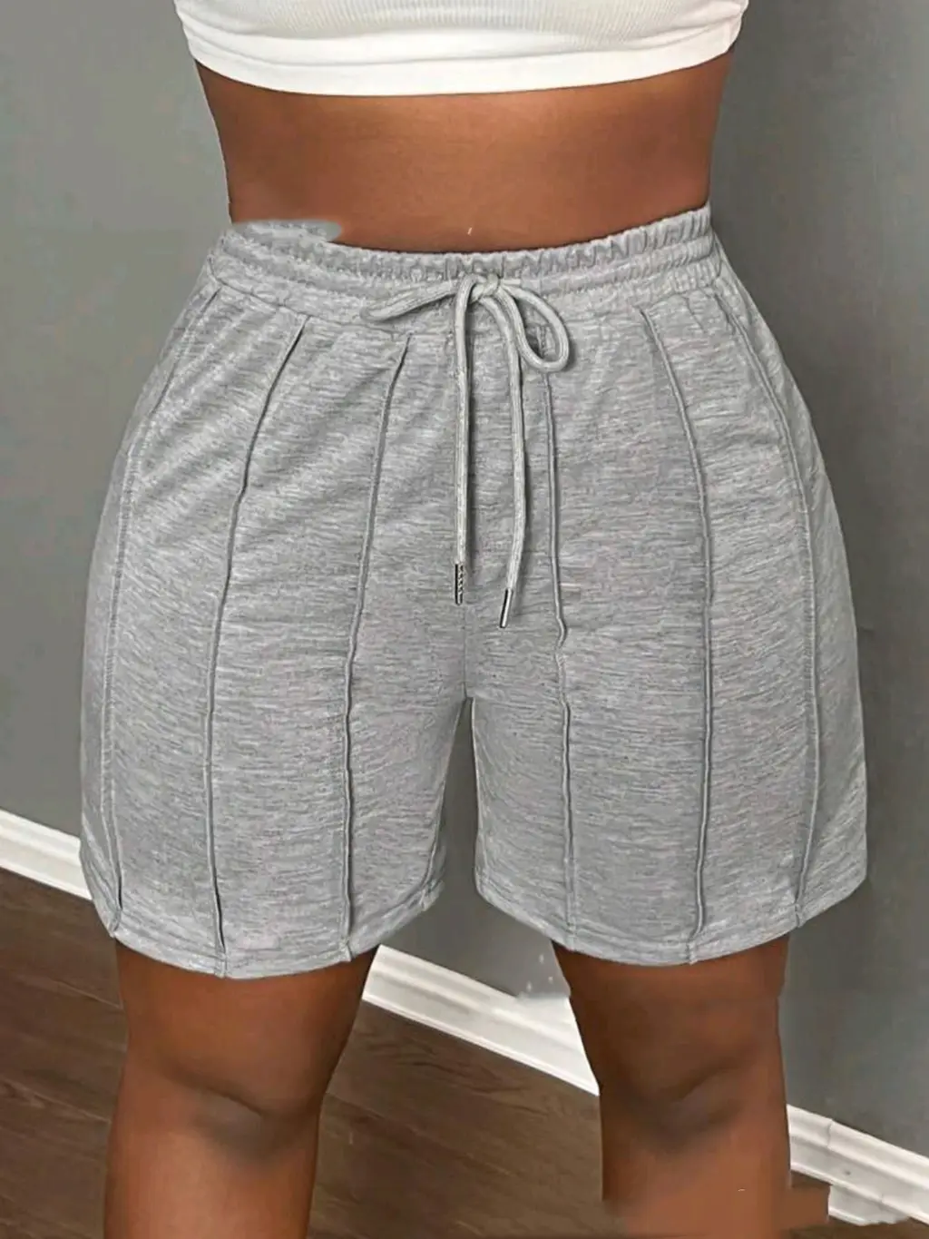 Women's Summer Solid Colour Casual Drawstring Shorts - Silver Grey