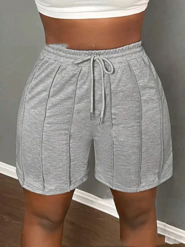 Women's Summer Solid Color Casual Drawstring Shorts Silver Gray - Shop at LoveMi
