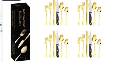 Tableware Set Stainless Steel Tableware For Combo 8 People 24Pcs Gold Color - Shop at LoveMi
