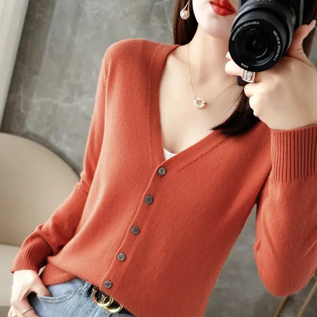 Spring And Summer New V neck Cardigan Loose Plus Size Women's Clothing Caramel Color - Shop at LoveMi