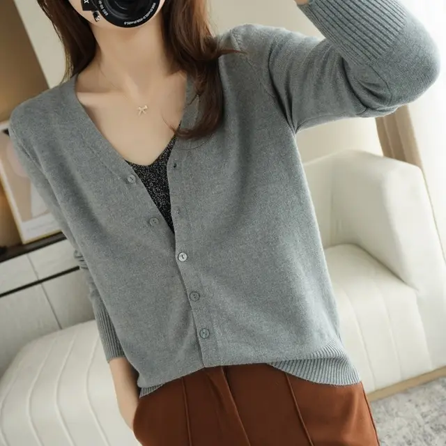 Spring And Summer New V neck Cardigan Loose Plus Size Women's Clothing Dark Gray - Shop at LoveMi
