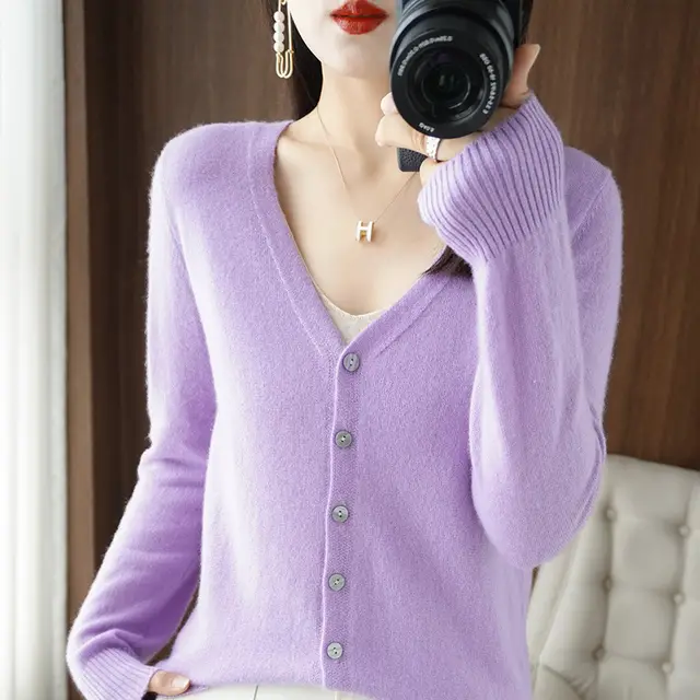 Spring And Summer New V neck Cardigan Loose Plus Size Women's Clothing Taro Purple - Shop at LoveMi
