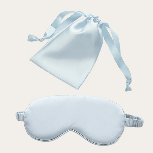 Two piece Set Storage Artificial Silk Eye Mask Silk Light Blue - Shop at LoveMi