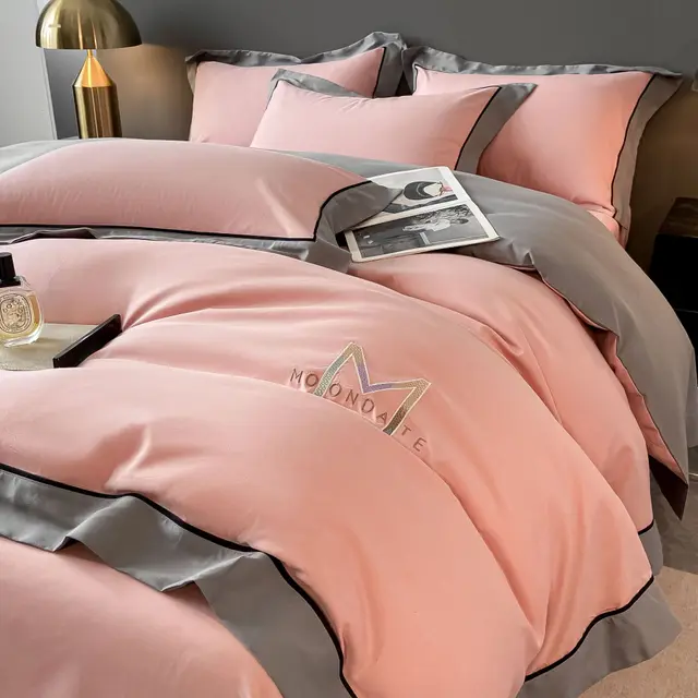Light Luxury Brushed Four piece Set Advanced Embroidery Cotton Light Bean Paste Red - Shop at LoveMi