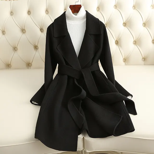Small Reversible Cashmere Coat Women's Mid length Black - Shop at LoveMi