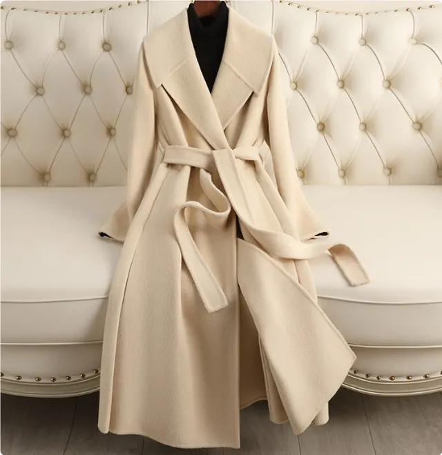 Women's Reversible Cashmere Coat Women's Mid length Shallow Yellow - Shop at LoveMi