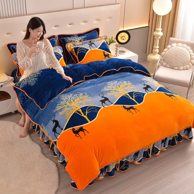New Double sided Milk Fiber Four piece Set Extra Thick Starry Elk - Shop at LoveMi