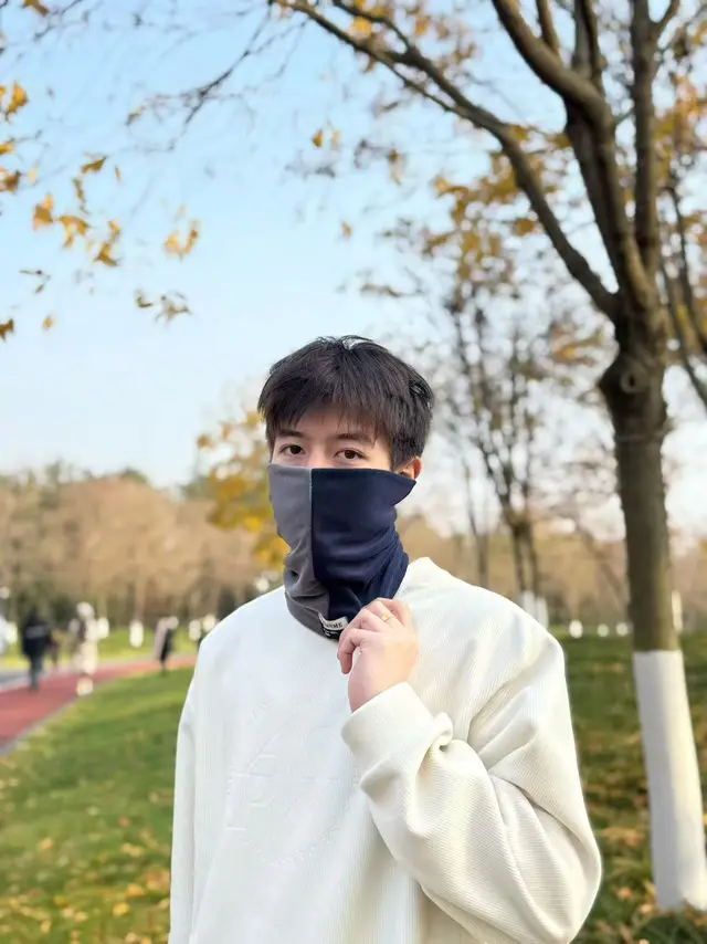 Scarf Winter Warm Men's Riding Cold proof Scarf Fleece lined Thick Windproof Mask Female Cervical Support Bandana Fashion Blue And Gray - Shop at LoveMi