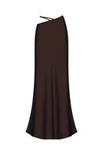 Solid Color Hollow-out Bodycon Maxi Skirt - Brown