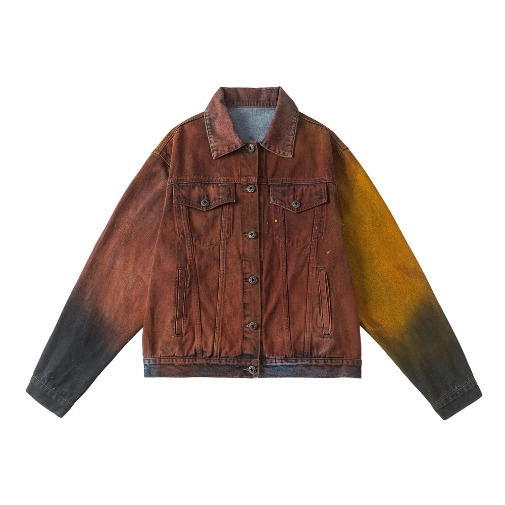 American Retro Loose Wash Denim Jacket Coat Brown - Shop at LoveMi