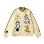 Heavy Industry Stitching Cartoon Cat Embroidered Jacket Cardigan - Apricot