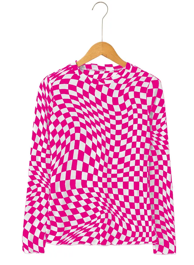 Round Neck Long Sleeve Top Casual Slim Bottoming Shirt Rose Red - Shop at LoveMi