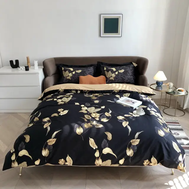 Pastoral Style Double strand Long staple Cotton Printed Quilt Cover Gold Leaf - Shop at LoveMi
