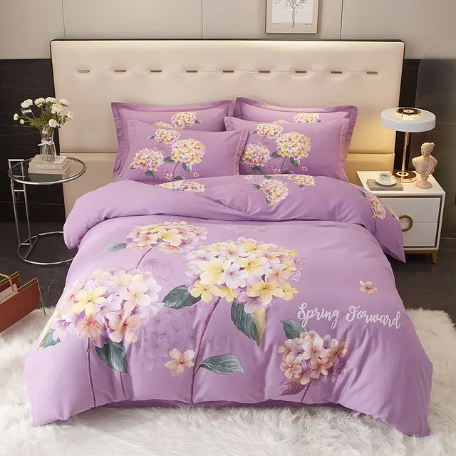 All cotton Sanding Four piece Large Floral Cotton Quilt Cover Autumn Moon Charming Purple - Shop at LoveMi