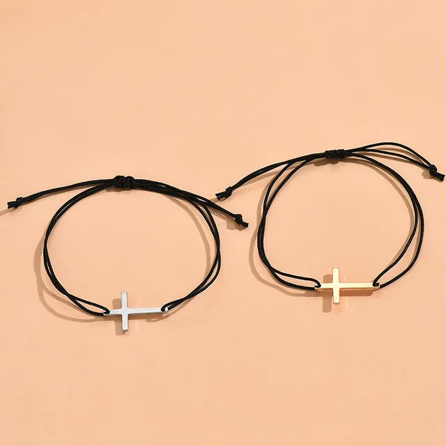 European And American Simple Alloy Cross Wax Rope Couple Bracelet Pair - Shop at LoveMi