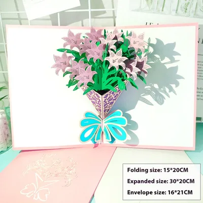 Rose Bouquet Paper Carving Birthday Blessing Small Card Greeting Card 3D Greeting Card Lily Bouquet - Shop at LoveMi