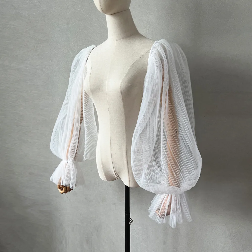 Wedding Dress Pleated Bell Sleeve - White