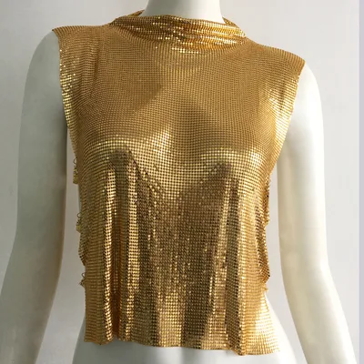 Personalized Metal Sequins Sleeveless Top For Women Gold - Shop at LoveMi