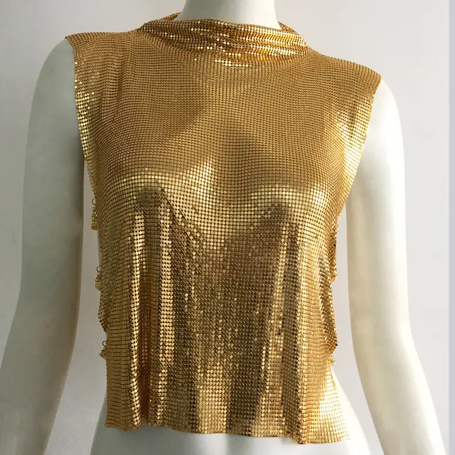 Personalized Metal Sequins Sleeveless Top For Women Gold - Shop at LoveMi