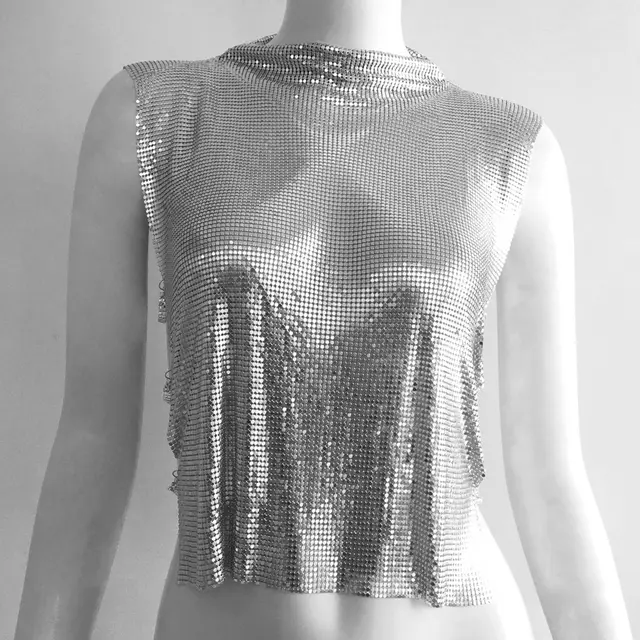 Personalized Metal Sequins Sleeveless Top For Women Silver - Shop at LoveMi