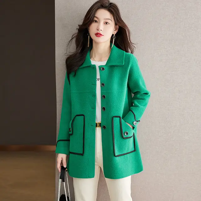 Autumn And Winter Plus Size Women's Woolen Coat Green - Shop at LoveMi