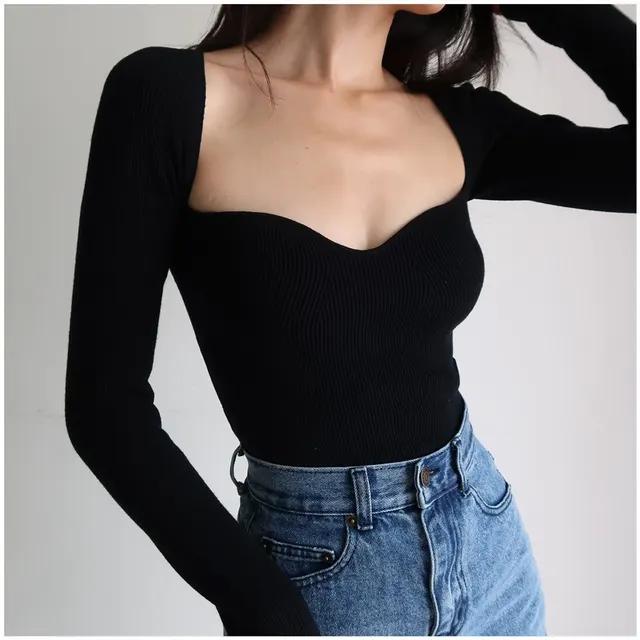French Knitted Bottoming Sweater Women Black - Shop at LoveMi