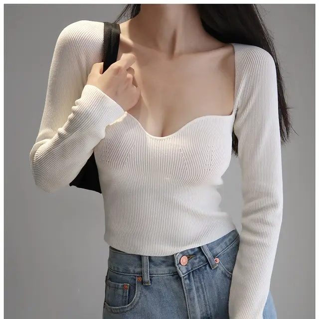 French Knitted Bottoming Sweater Women White - Shop at LoveMi