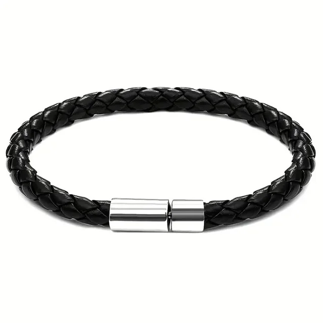 Casual Simple PU Woven Leather Bracelet Black - Shop at LoveMi