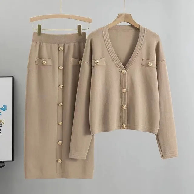 Casual Fashion Knitted Short Sleeve Pants Two piece Set Khaki - Shop at LoveMi