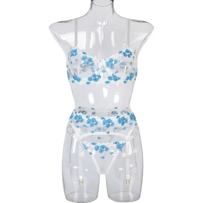 Mini Flowers Steel Ring Embroidery Three piece Set 3016 Lake Blue - Shop at LoveMi