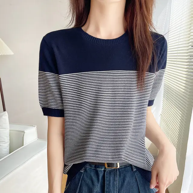 Fashion Striped Cotton Knitted T shirt For Women - Shop at LoveMi