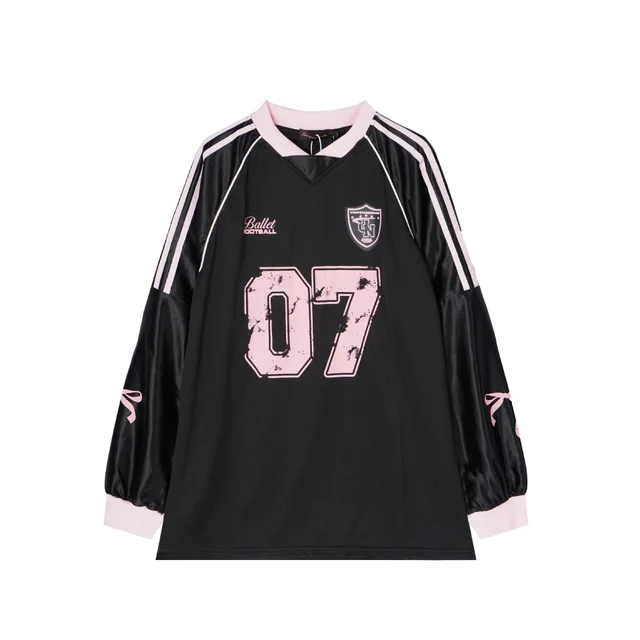 Casual Baseball Collar T shirt In Contrast Color Women Black Long Sleeve - Shop at LoveMi
