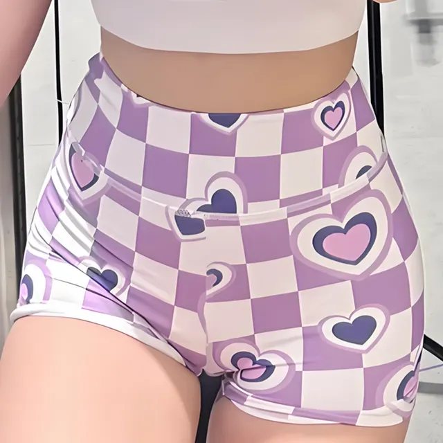 Sports And Fitness Running Yoga Shorts Women Purple Heart Plaid - Shop at LoveMi