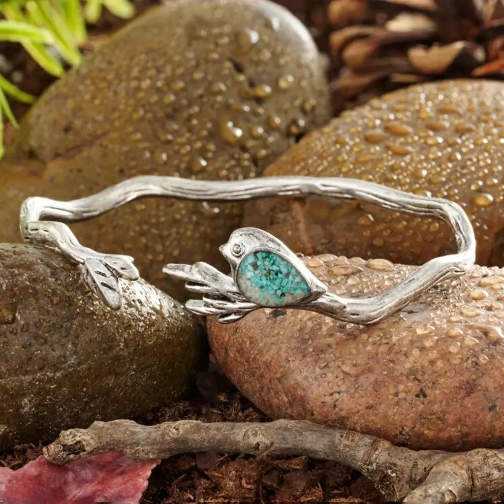 Fashion Retro Silver Branch Inlaid Cute Bird Bracelet - Silver