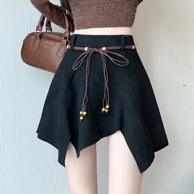 Irregular Suede Skirt Autumn And Winter Black - Shop at LoveMi